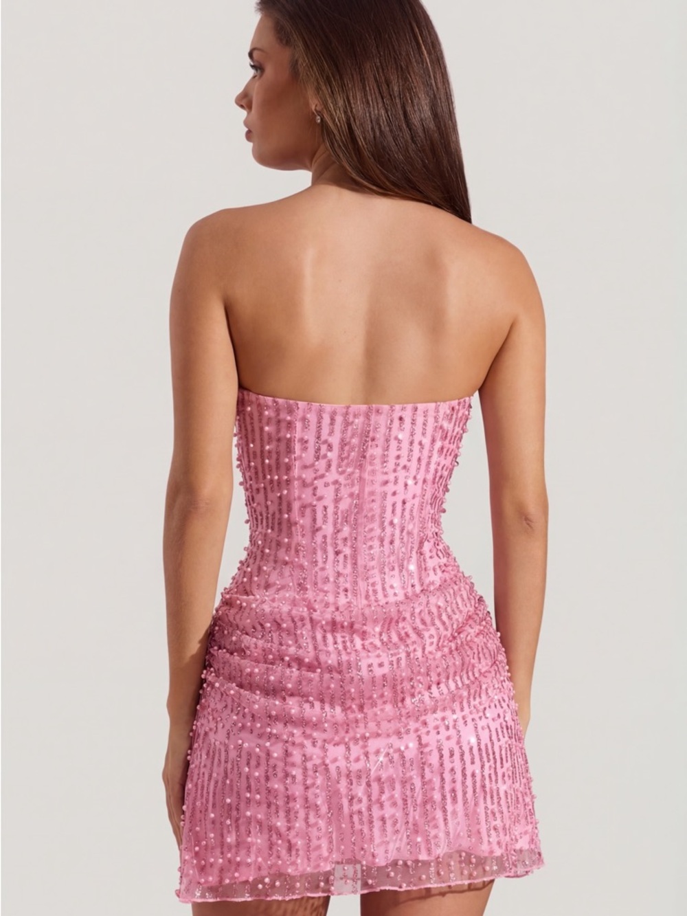 OHPOLLY Embellished Pink Draped Mini Dress - Picture 2 of 6